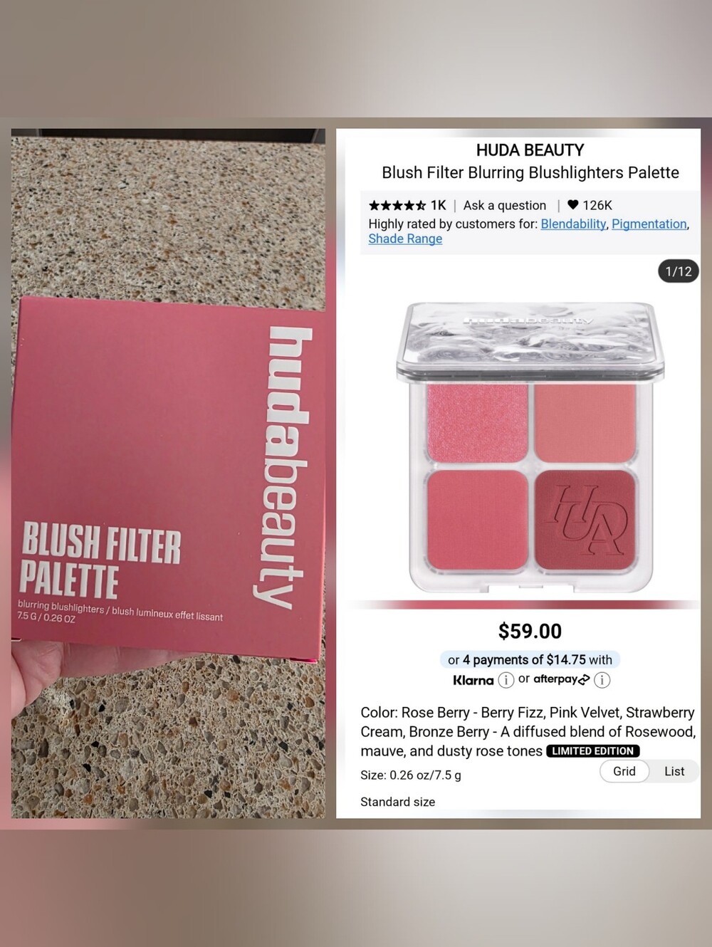 Huda Beauty Blush Filter palette - rose berry